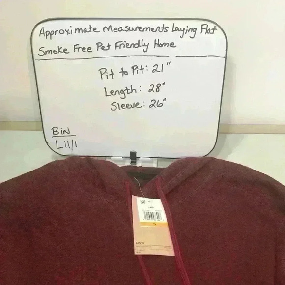 Levi’s Men’s Carbernet Red Heathered Long Sleeve Hoodie Kangaroo Pocket Small - Picture 12 of 12